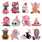 Pink Halloween Embroidered Patches – Cute Iron-On Appliques for Custom Dog Bandanas & Pet Accessories