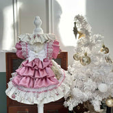 Customizable Pink and Cream Pet Dress with Ruffles and Lace