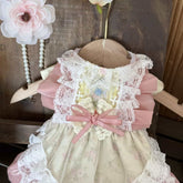Customizable Vintage Floral Pet Dress with Ruffled Lace and Bow Detail