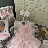 Customizable Elegant Pet Dress with Ruffled Layers and Pearl Accents