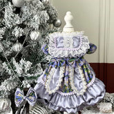 Customizable Elegant Pet Dress with Lavender Satin and Floral Accents