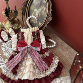 Customizable Elegant Pet Dress in Burgundy and Cream with Lace and Bow Accents