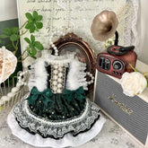 Customizable Elegant Pet Dress in Deep Green with White Lace and Star Accents