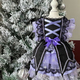 Customizable Enchanting Pet Dress in Lavender and Black with Snowflake Accents
