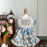 Customizable Vintage Floral Pet Dress with Tiered Ruffles and Lace