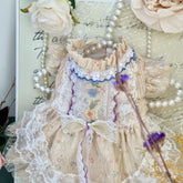 Customizable Ivory Floral Pet Dress with Ruffles and Lace Bow