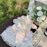 Customizable Vintage Floral Pet Dress with Ruffled Details and Lace Accents