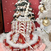 Customizable Red Lace-Up Pet Dress with Fur Trim and Elegant Details