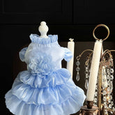 Customizable Light Blue Pet Dress with Ruffled Layers and Flower Detail