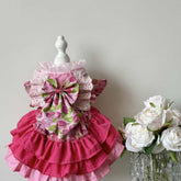 Customizable Playful Pet Dress with Bold Pink Ruffles and Large Bow Detail