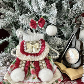 Customizable Charming Pet Dress in Cream and Burgundy with Floral Print and Fur Pom-Poms