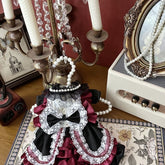 Customizable Black and Burgundy Pet Dress with Lace and Bow Accents