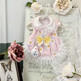Customizable Playful Pet Dress in Soft Pink with Daisy Print and Yellow Bow