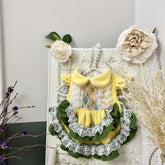 Customizable Bright Yellow and Green Pet Dress with Lace and Embroidery