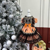Customizable Spooky Pet Dress in Pumpkin Orange with Black Lace and Ghost Accents