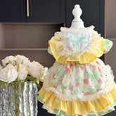 Customizable Bright Floral Pet Dress with Ruffle and Bow Accent