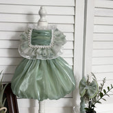 Customizable Mint Green Pet Dress with Ruffled Collar and Pearl Accents