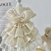Customizable Cream Ruffled Pet Dress with Lace Trim