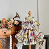 Customizable Floral Pet Dress with Ruffles and Lace Bow