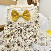 Customizable Floral Pet Dress with Bow Accents and Pearl Details