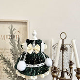 Customizable Green Velvet Pet Dress with Star Accents and Bow