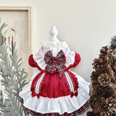 Custom Holiday Pet Dress – Red Plaid Bow & Ruffle Trim Christmas Outfit