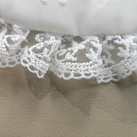 Customizable Pink and White Pet Dress with Lace Ruffles and Satin Bow