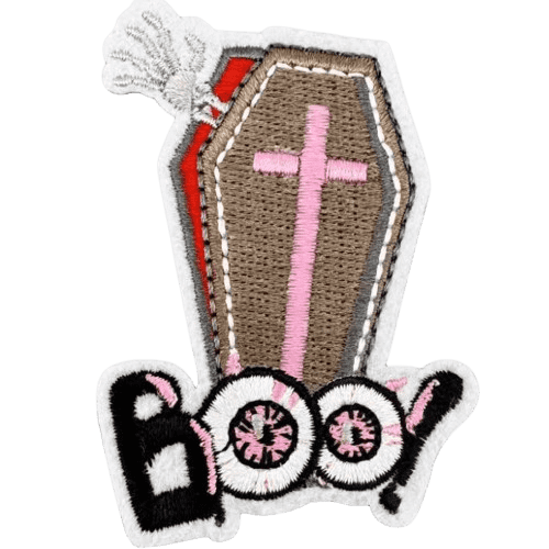 Pink Halloween Embroidered Patches – Cute Iron-On Appliques for Custom Dog Bandanas & Pet Accessories