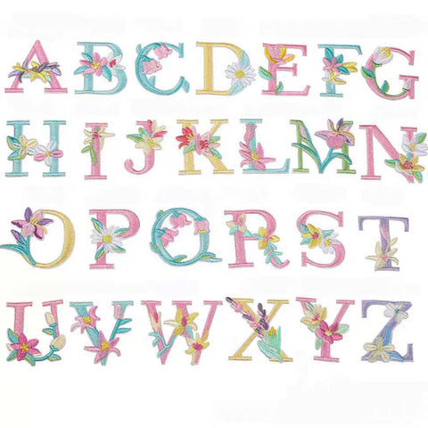 Floral Alphabet Embroidery Patches A–Z – Iron-On Sew-On Letter Appliques for Clothes, Bags & Crafts by Moreloveu