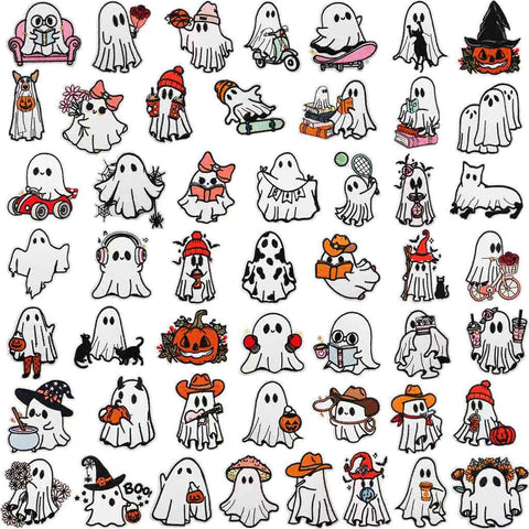Cute Ghost Embroidered Patches – Halloween Iron-On Appliques for Custom Dog Bandanas & Pet Accessories
