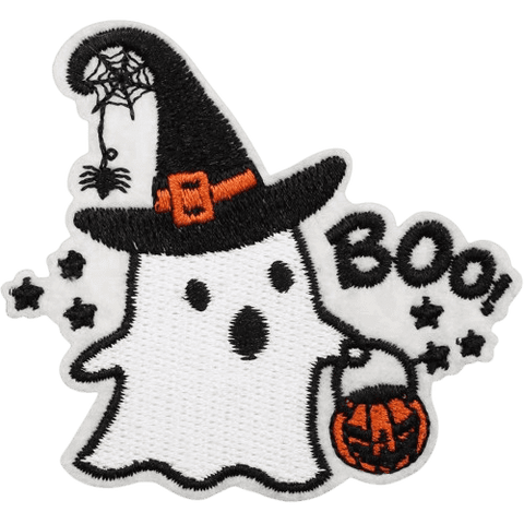 Cute Ghost Embroidered Patches – Halloween Iron-On Appliques for Custom Dog Bandanas & Pet Accessories