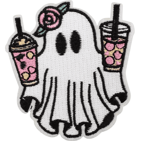 Cute Ghost Embroidered Patches – Halloween Iron-On Appliques for Custom Dog Bandanas & Pet Accessories