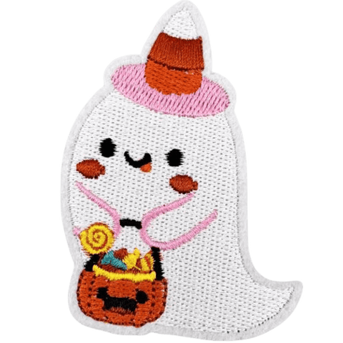 Pink Halloween Embroidered Patches – Cute Iron-On Appliques for Custom Dog Bandanas & Pet Accessories