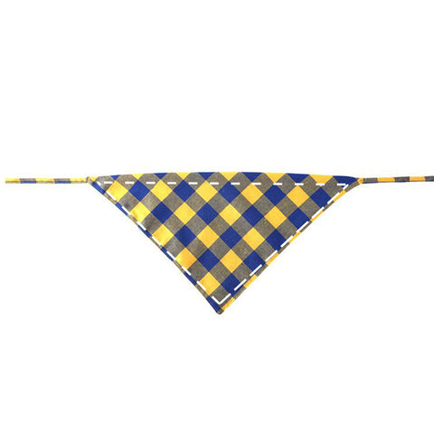 Moreloveu custom buffalo plaid tie-on dog bandana yellow blue personalized checkered pet scarf