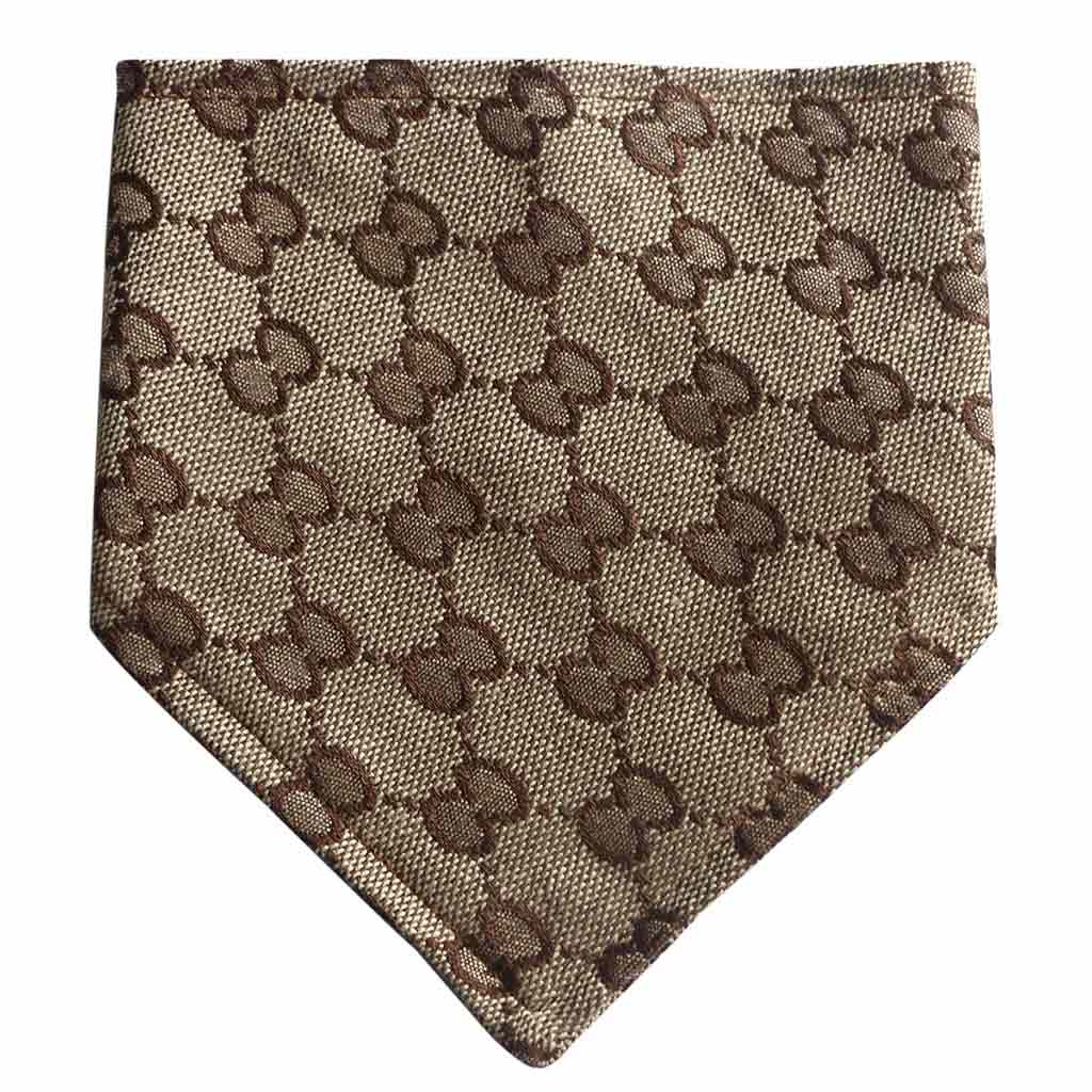 Moreloveu custom dog bandana with snap buttons brown print design front view