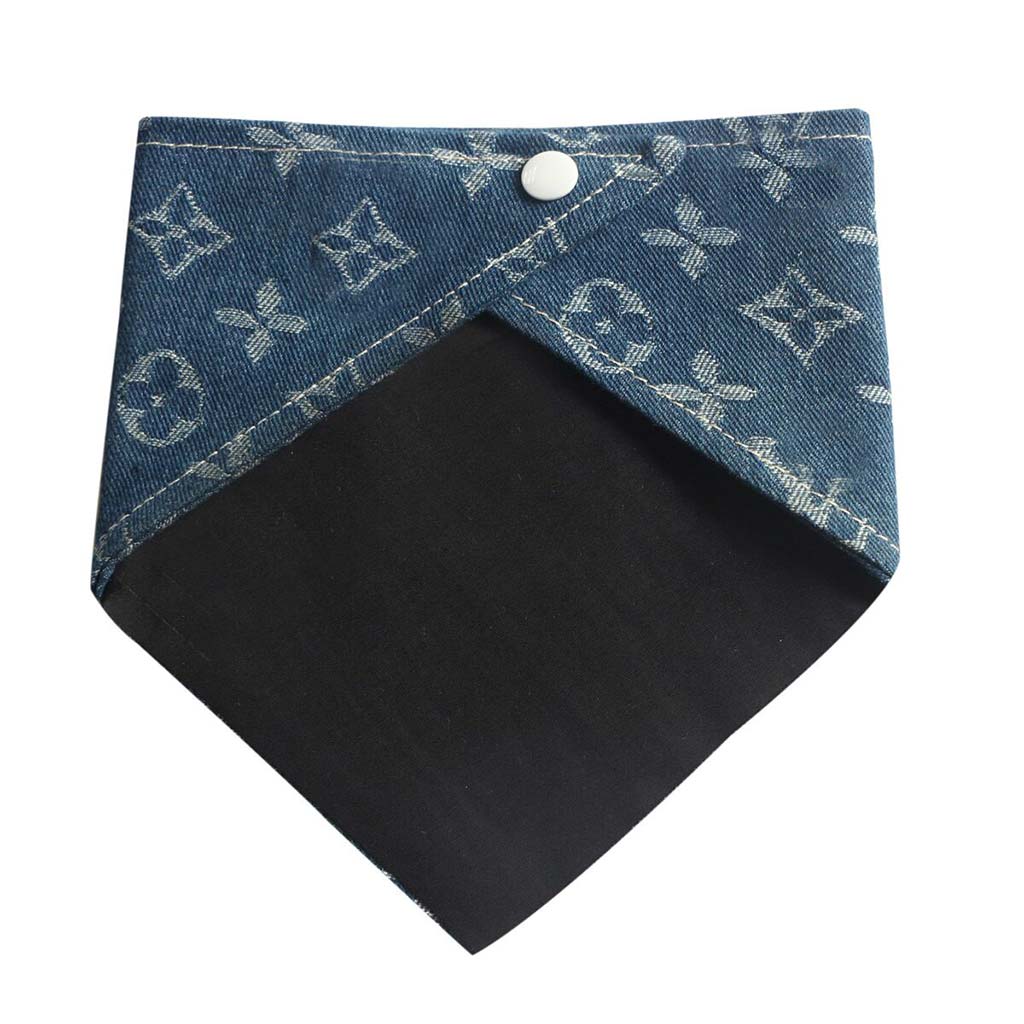 Moreloveu custom dog bandana with snap buttons denim print design back view