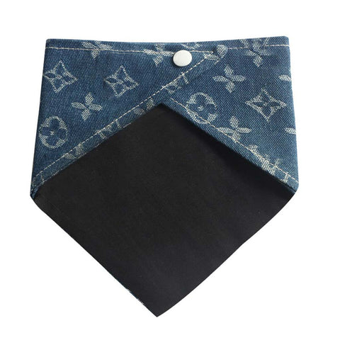 Moreloveu custom dog bandana with snap buttons denim print design back view
