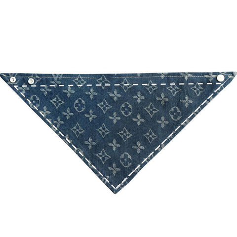 Moreloveu custom dog bandana with snap buttons denim print design front view with customizable area