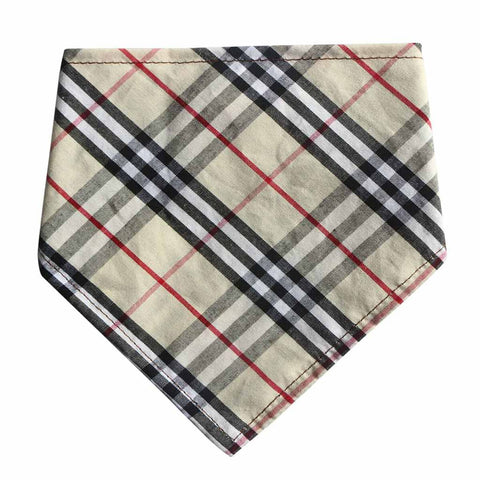 Moreloveu custom dog bandana with snap buttons plaid print design front view