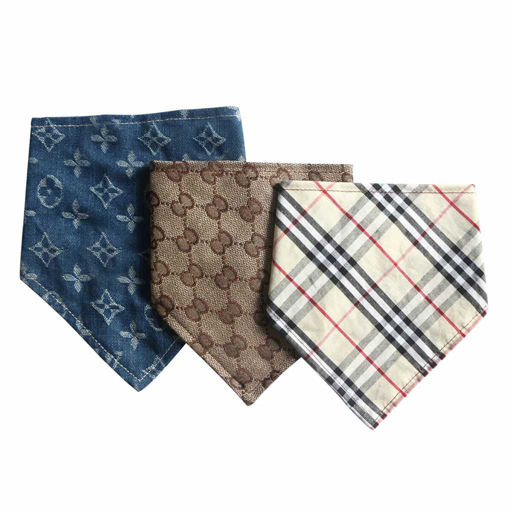 Moreloveu custom dog bandanas with snap buttons personalized stylish pet scarves in denim, brown, and plaid designs