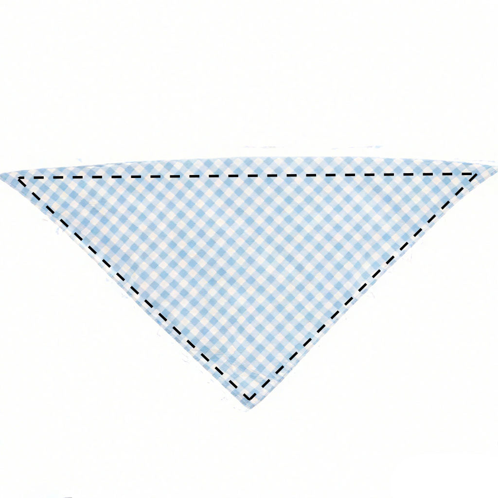 Moreloveu custom gingham plaid dog bandana in blue and white checkered pattern flat lay on white background