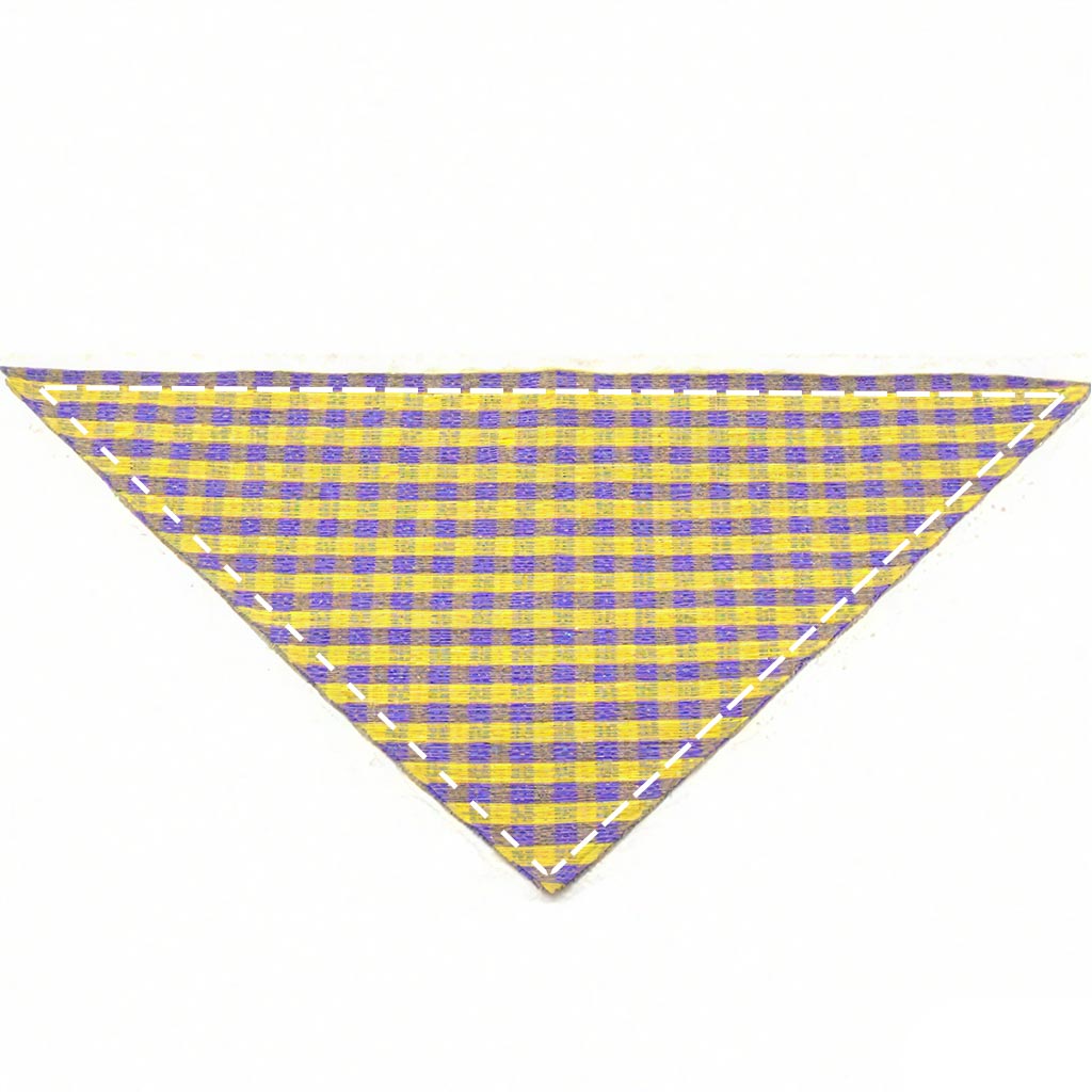 Moreloveu custom gingham plaid dog bandana in blue and yellow checkered pattern flat lay on white background