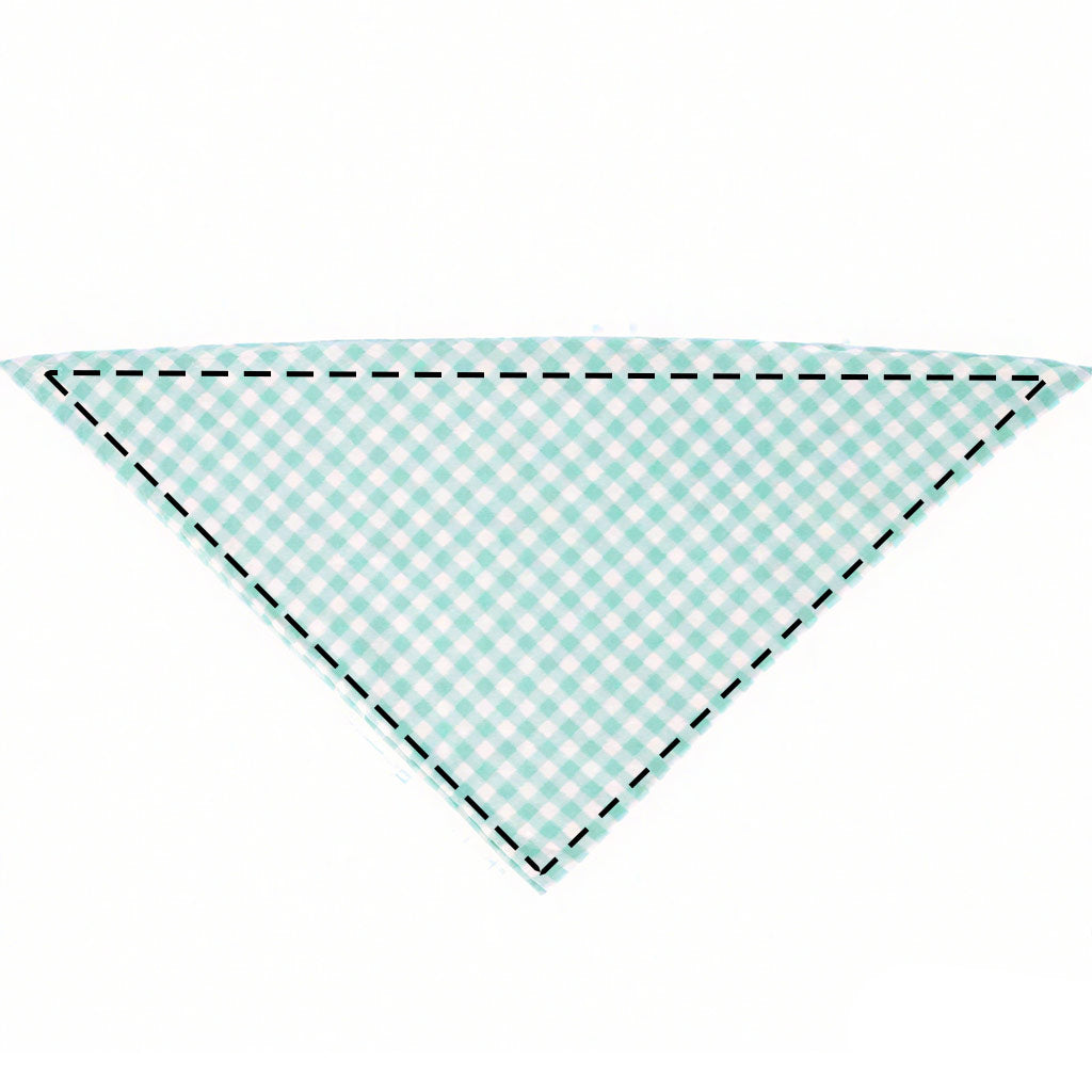 Moreloveu custom gingham plaid dog bandana in light blue and white checkered pattern flat lay on white background