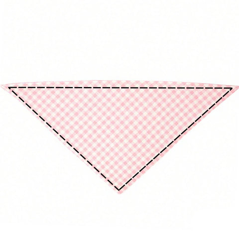 Moreloveu custom gingham plaid dog bandana in pink and white checkered pattern flat lay on white background