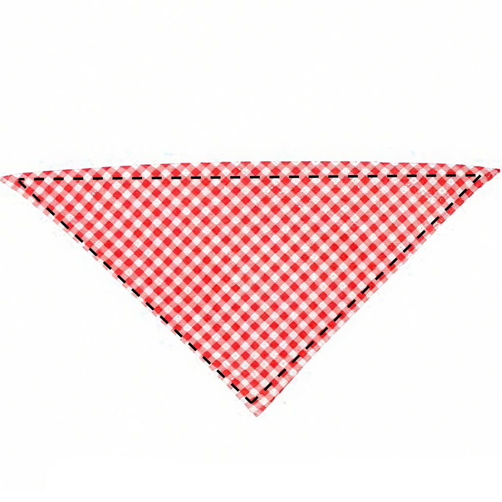 Moreloveu custom gingham plaid dog bandana in red and white checkered pattern flat lay on white background