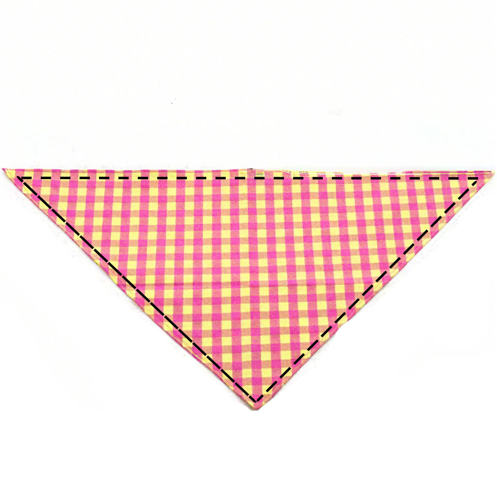 Moreloveu custom gingham plaid dog bandana in red and yellow checkered pattern flat lay on white background