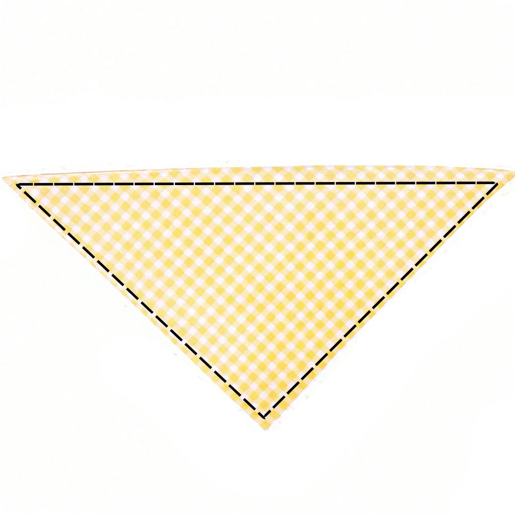 Moreloveu custom gingham plaid dog bandana in yellow and white checkered pattern flat lay on white background