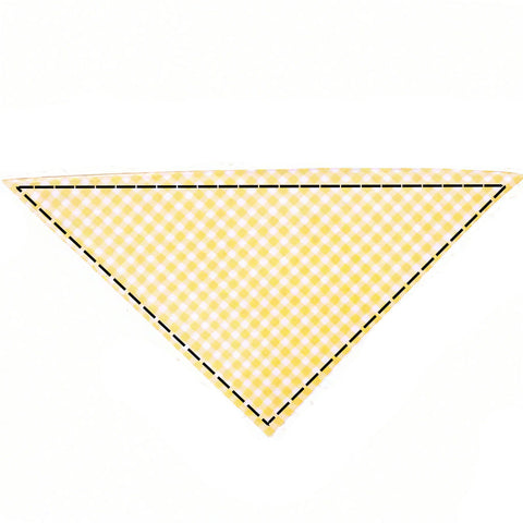 Moreloveu custom gingham plaid dog bandana in yellow and white checkered pattern flat lay on white background