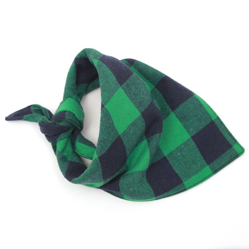 Side view of Moreloveu custom plaid dog bandana with buffalo check pattern – personalized pet scarf