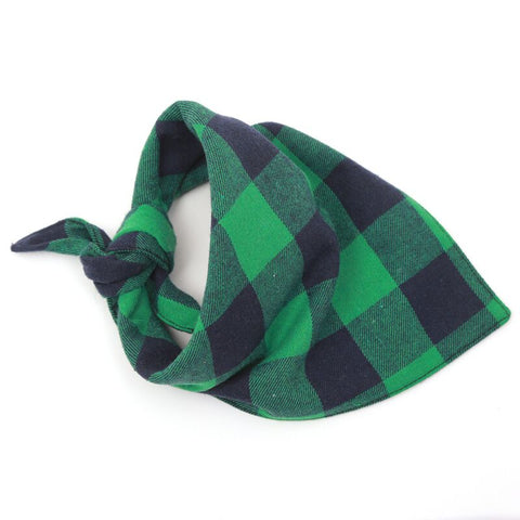 Side view of Moreloveu custom plaid dog bandana with buffalo check pattern – personalized pet scarf